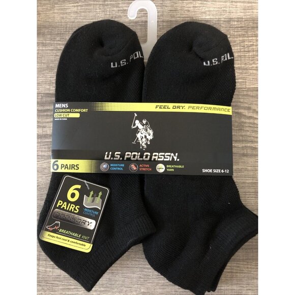 U.S. Polo Assn. Men's 6-Pair Low Cut Socks Black For Shoe Size 6-12 Large - Picture 1 of 7